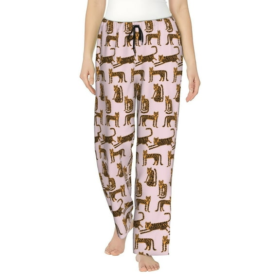 Salouo Leopard Print Print Women's Pajama Pants Casual Loose Sweatpants PJs Flowy Pants Drawstring Palazzo for Women Wide Leg Pants Lounge Pajama -Small