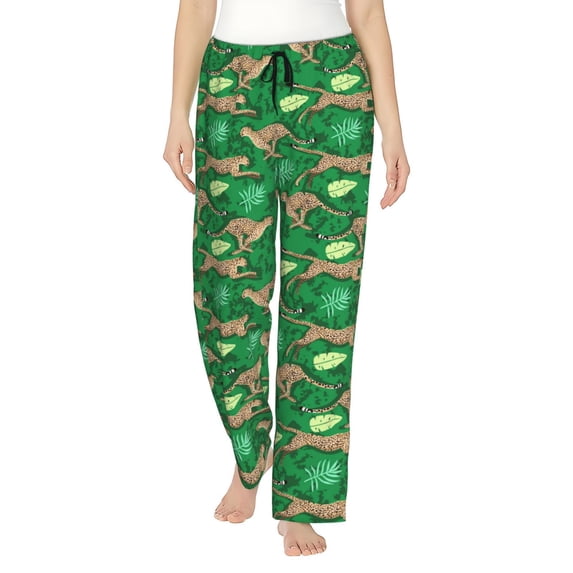 Salouo Leopard Print Print Women's Pajama Pants Casual Loose Sweatpants PJs Flowy Pants Drawstring Palazzo for Women Wide Leg Pants Lounge Pajama -Small