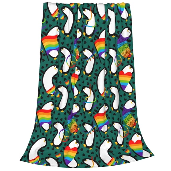 Salouo Lgbt Penguin Print Bed Blankets,Flannel Blanket Comfortable Air Conditioning Blanket Lightweight Blanket for Sofa Bed Travel & Couch -40"x30"