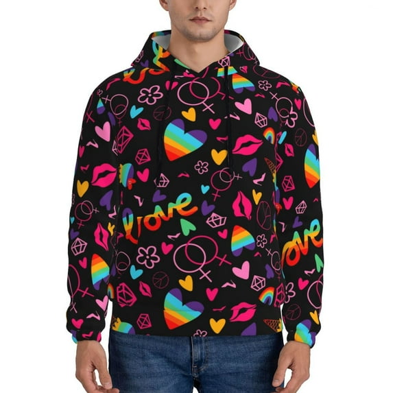 Salouo Lgbt Rainbow For Pride Pattern Men's Fall Hoodie Sweatshirt,Sport Hoodie with Pockets for Men Pullover Casual Hooded Sweatshirt-Small