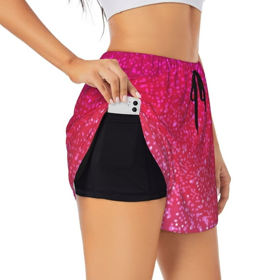 Salouo Light Purple Glitter Print Women's 2 in 1 Running Shorts Double-Layer Shorts Athletic Workout Gym Yoga Shorts Running Shorts for Women-Large