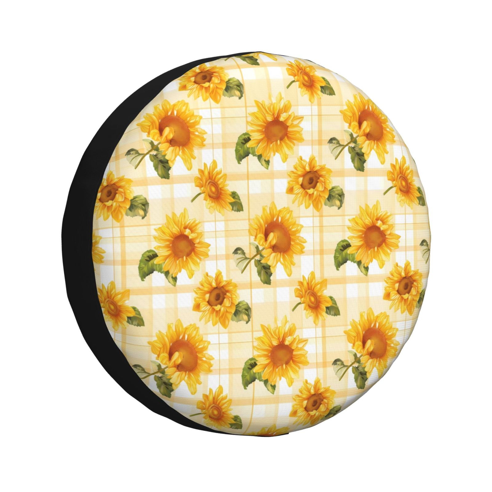 Salouo Light Yellow Plaid Sunflower Print Spare Tire Cover 1417 inch