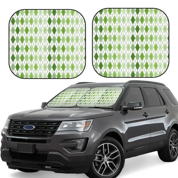Salouo Light green argyle Pattern Car Windshield Sun Shade Foldable | Front Windshield Shade for Sun, Heat and UV Rays | Interior Sun Protection-Small