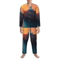 thumbnail image 1 of Salouo Lighthouse At Sunset Coast Print Button-Front Long Sleeve Pajama Set for Men, Soft 2Pjs Men's Long Sleeve Sleepwear -XX-Large, 1 of 7
