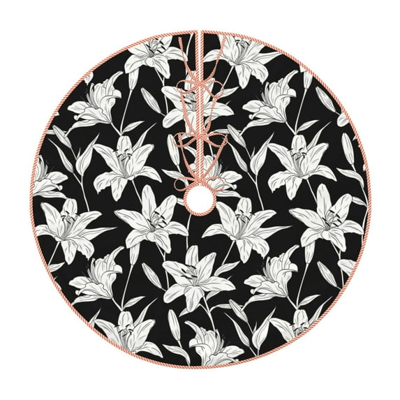 Salouo Lilies Flowers Christmas Tree Skirt 36" Farmhouse Christmas Decorations Snowman Xmas Tree Skirt Tree Mat for Holiday Party Decor