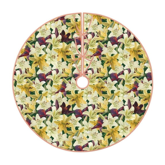 Salouo Lilies Flowers Christmas Tree Skirt 36" Farmhouse Christmas Decorations Snowman Xmas Tree Skirt Tree Mat for Holiday Party Decor