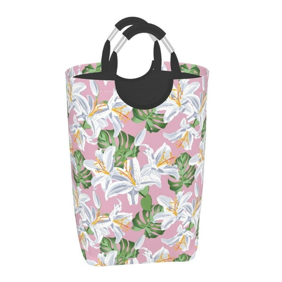 Salouo Lilies Flowers for Dirty Clothes Hamper,Extra Large Hamper Basket Bin 1-Pack Big Laundry Baskets with Handles Laundry Hampers Fits for Bedroom & Living Room