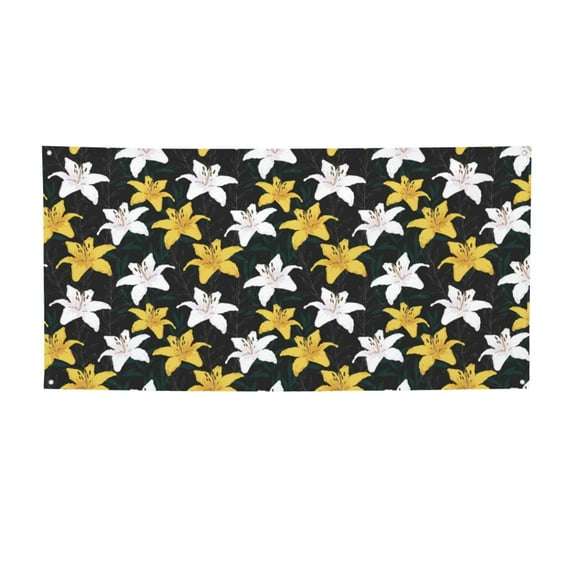 Salouo Lilies Flowers Pattern Holiday Banner Outside Party Decoration Banner (1PC) Festival Supplies Fit for Birthday Parties & Celebrations & Chrismas-Medium