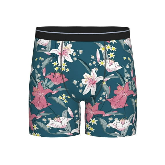 Salouo Lilies Flowers Pattern Men's Boxer Briefs, Soft & Breathable Underwear Elastic Waistband Briefs for Men,1-Pack