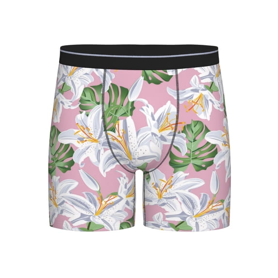 Salouo Lilies Flowers Pattern Men's Boxer Briefs, Soft & Breathable Underwear Elastic Waistband Briefs for Men,1-Pack