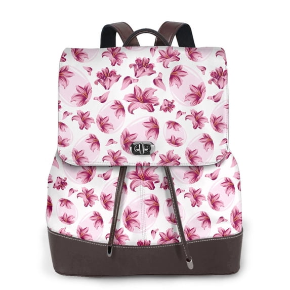 Salouo Lilies Flowers Pattern PU Leather Backpack,Purse for Women Fashion Multipurpose Design Handbag Ladies Shoulder Bags Travel Backpack