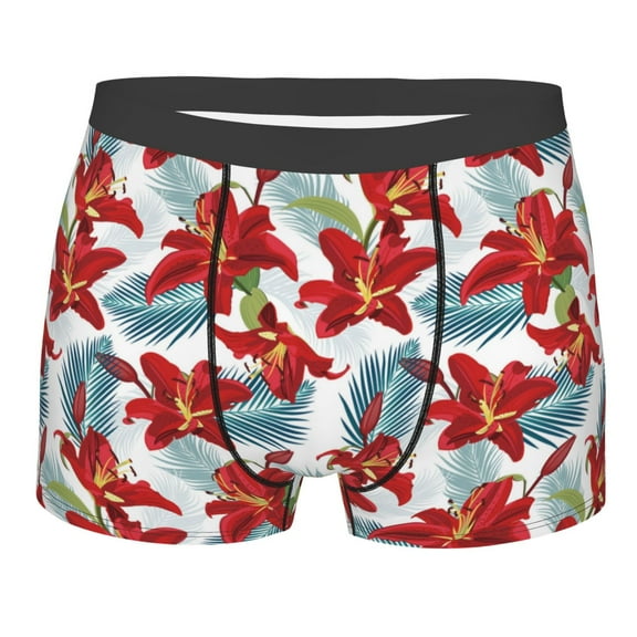 Salouo Lilies Flowers Print Men's Boxer Briefs,Breathable Underwear Elastic Waistband Briefs for Men -Large