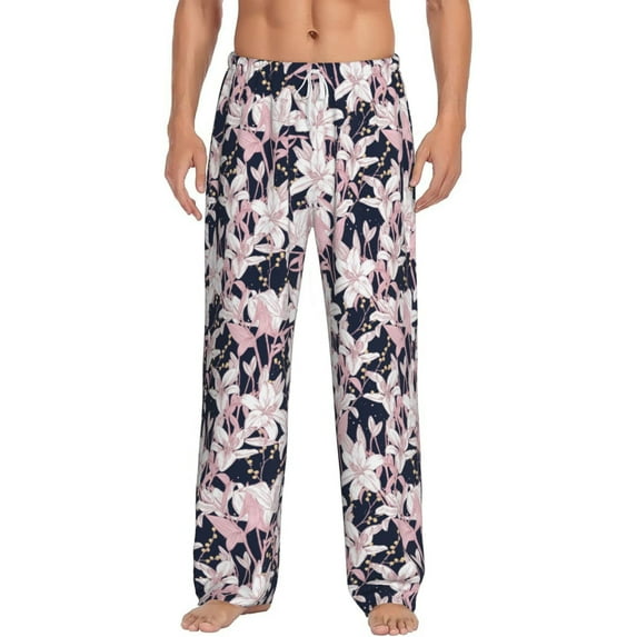Salouo Lilies Flowers Print Pajama Pants for Men, Lounge Pants Elastic Waistband Casual Men's sleepwear Loungewear Sleep Pajama Pant -XX-Large