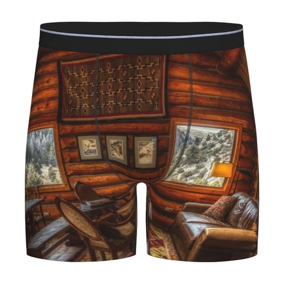 Salouo Log Cabin Inside Pattern Men's Boxer Briefs, Soft & Breathable Underwear Elastic Waistband Briefs for Men,1-Pack