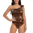 thumbnail image 1 of Salouo Log Cabin Inside Pattern One Shoulder Ruffled One Piece Swimsuit for Women V Neck Swimwear Tummy Control Bathing Suit-X-Large, 1 of 6