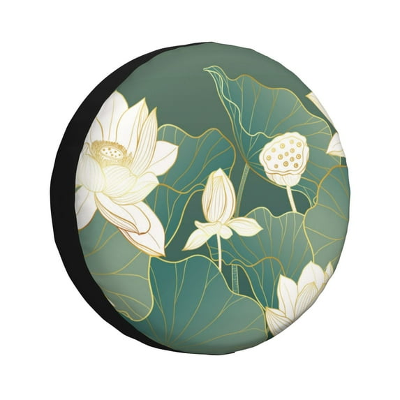 Salouo Lotus Golden Line Print Spare Tire Cover 14-17 inch Spare Tire Protector Universal Tough Tire Wheel Cover for Trailer SUV and Truck-16 inch