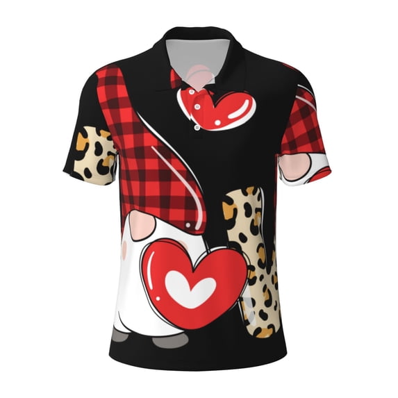 Salouo Love Gnomes for Men's Short Sleeve Polo Shirts,Polo Shirts for Men Performance Short Sleeve Golf Shirt Athletic Casual Collared T-Shirt-Medium