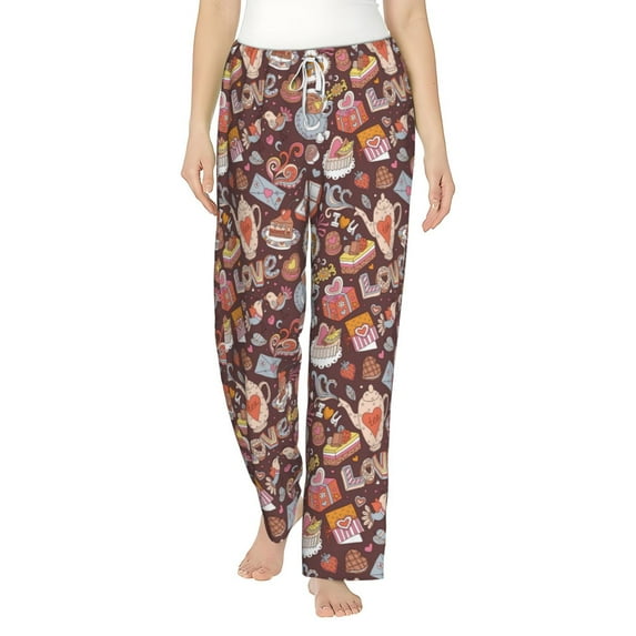 Salouo Love Heart Print Women's Pajama Pants Casual Loose Sweatpants PJs Flowy Pants Drawstring Palazzo for Women Wide Leg Pants Lounge Pajama -Medium