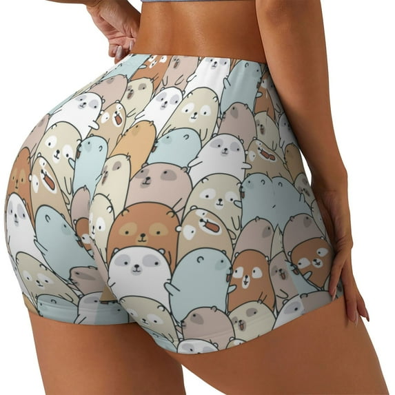 Salouo Lovely Bear Print Women's Athletic Shorts,Booty Shorts Biker Shorts High Waisted Elastic Workout Shorts for Yoga Gym Running Sports-XX-Large