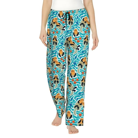 Salouo Lovely Sea Otters Print Women's Pajama Pants Casual Loose Sweatpants PJs Flowy Pants Drawstring Palazzo for Women Wide Leg Pants Lounge Pajama -XX-Large