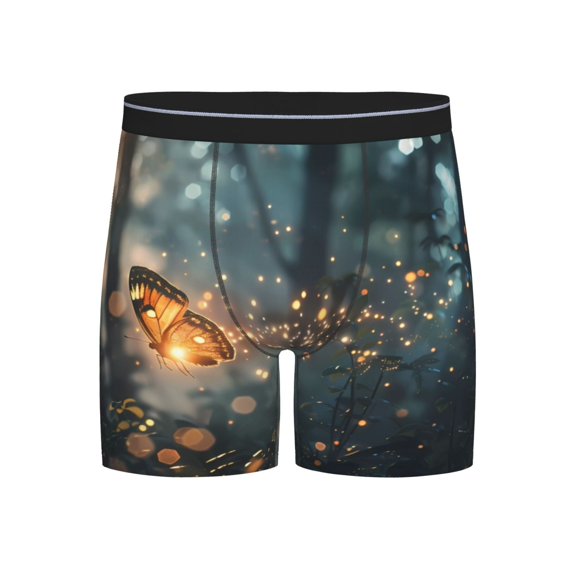 Salouo Magical Butterfly In Forest Pattern Men's Boxer Briefs, Soft & Breathable Underwear Elastic Waistband Briefs for Men,1-Pack