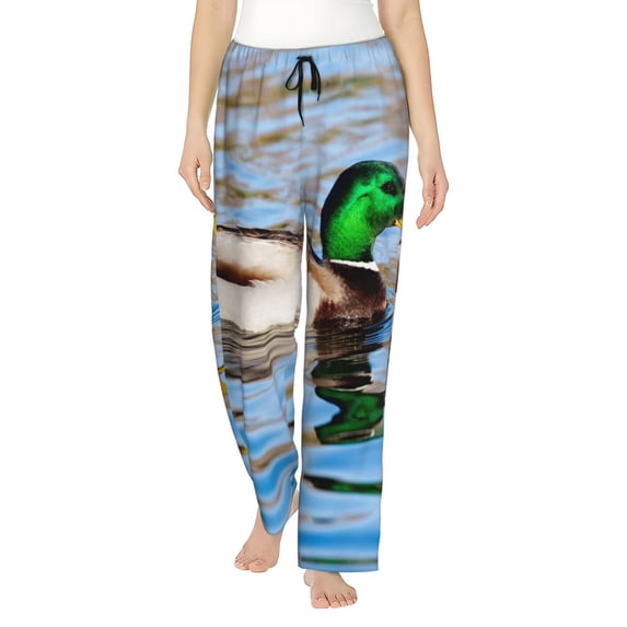 Salouo Mallard Duck Swimming In A River Print Women's Pajama Pants Casual Loose Sweatpants PJs Flowy Pants Drawstring Palazzo for Women Wide Leg Pants Lounge Pajama -Medium