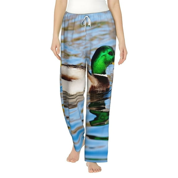Salouo Mallard Duck Swimming In A River Print Women's Pajama Pants Casual Loose Sweatpants PJs Flowy Pants Drawstring Palazzo for Women Wide Leg Pants Lounge Pajama -Small