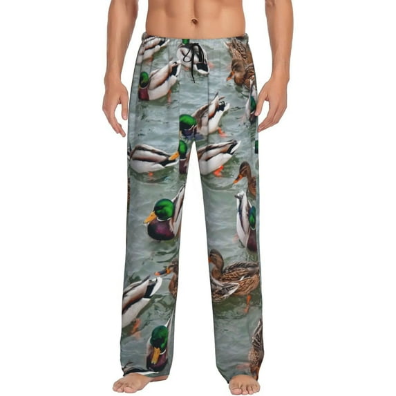 Salouo Mallard Ducks Swimming Print Pajama Pants for Men, Lounge Pants Elastic Waistband Casual Men's sleepwear Loungewear Sleep Pajama Pant -XX-Large