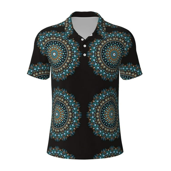 Salouo Mandala for Men's Short Sleeve Polo Shirts,Polo Shirts for Men Performance Short Sleeve Golf Shirt Athletic Casual Collared T-Shirt-3X-Large