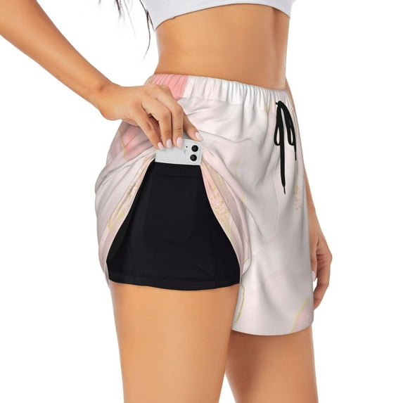 Salouo Marble Print Women's 2 in 1 Running Shorts Double-Layer Shorts Athletic Workout Gym Yoga Shorts Running Shorts for Women-Medium