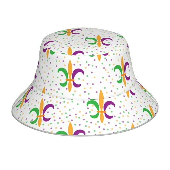 Salouo Mardi Gras Carnival1 Print Unisex Bucket Hat, Outdoor Summer Beach Fishing Sun Hat Fun Outdoor Vacation Hat for Men Women Teens,Reversible Double-Side-Wear