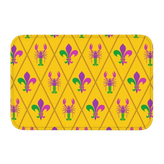 Salouo Mardi Gras Crayfish and Fleur de lis Pattern Outdoor Indoor Sturdy Doormats 16’’×24’’, Anti Fatigue Soft Flannel Thick Door Mat,Non-Slip Rectangle Rug Cushion