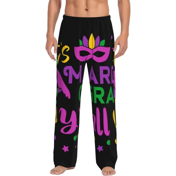 Salouo Mardi Gras with Flamingo Print Pajama Pants for Men, Lounge Pants Elastic Waistband Casual Men's sleepwear Loungewear Sleep Pajama Pant -Large