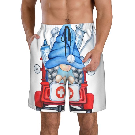 Salouo Medicine Gnome Truck Red Pattern Swim Trunks for Men,Men's Hawaiian Bathing Suit Swimsuits Quick Dry Swimming Board Shorts Beach Shorts with Pockets-Small