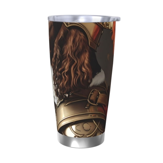 Salouo Medieval Knight Dog Print 20oz Tumbler with Lid,Stainless Steel Vacuum Insulated Tumbler Durable Insulated Coffee Mug Thermal Cup with Splash Proof Sliding Lid-Without Straw