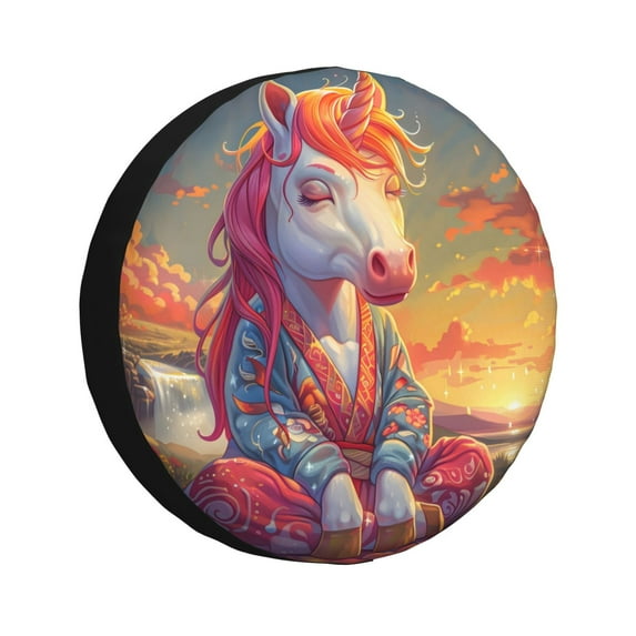 Salouo Meditating Cute Horse Print Spare Tire Cover 14-17 inch Spare Tire Protector Universal Tough Tire Wheel Cover for Trailer SUV and Truck-15 inch