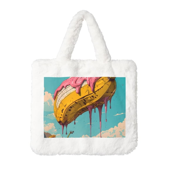 Salouo Melting Banana Fantasy for Plush Underarm Bag,Soft Tote Bag Ladies Fluffy Shoulder Bag Women Furry Tote Bag Plush Handbag for Autumn and Winter