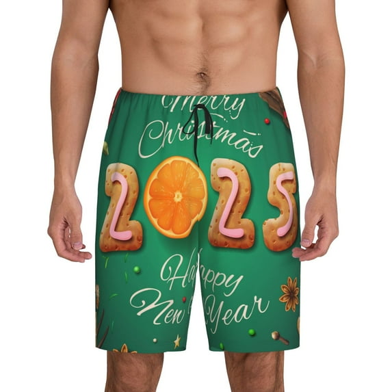 Salouo Merry Christmas 2025 Pattern Men's Sleep Pajama Shorts,Pajama Bottoms Elastic Waistband Sleep Pajama Short PJ Shorts for Men -Large