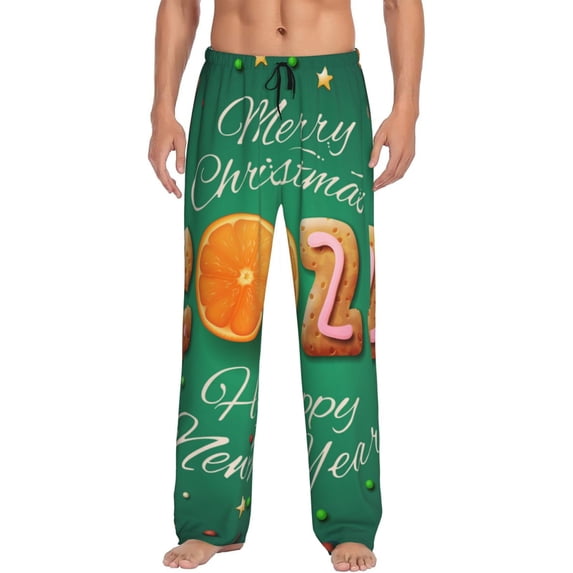 Salouo Merry Christmas 2025 Print Pajama Pants for Men, Lounge Pants Elastic Waistband Casual Men's sleepwear Loungewear Sleep Pajama Pant -Medium