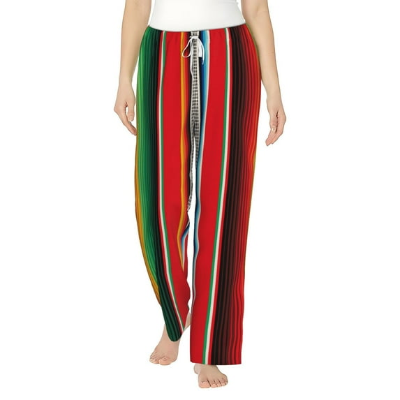 Salouo Mexican Serape Blanket Stripes Print Women's Pajama Pants Casual Loose Sweatpants PJs Flowy Pants Drawstring Palazzo for Women Wide Leg Pants Lounge Pajama -Small