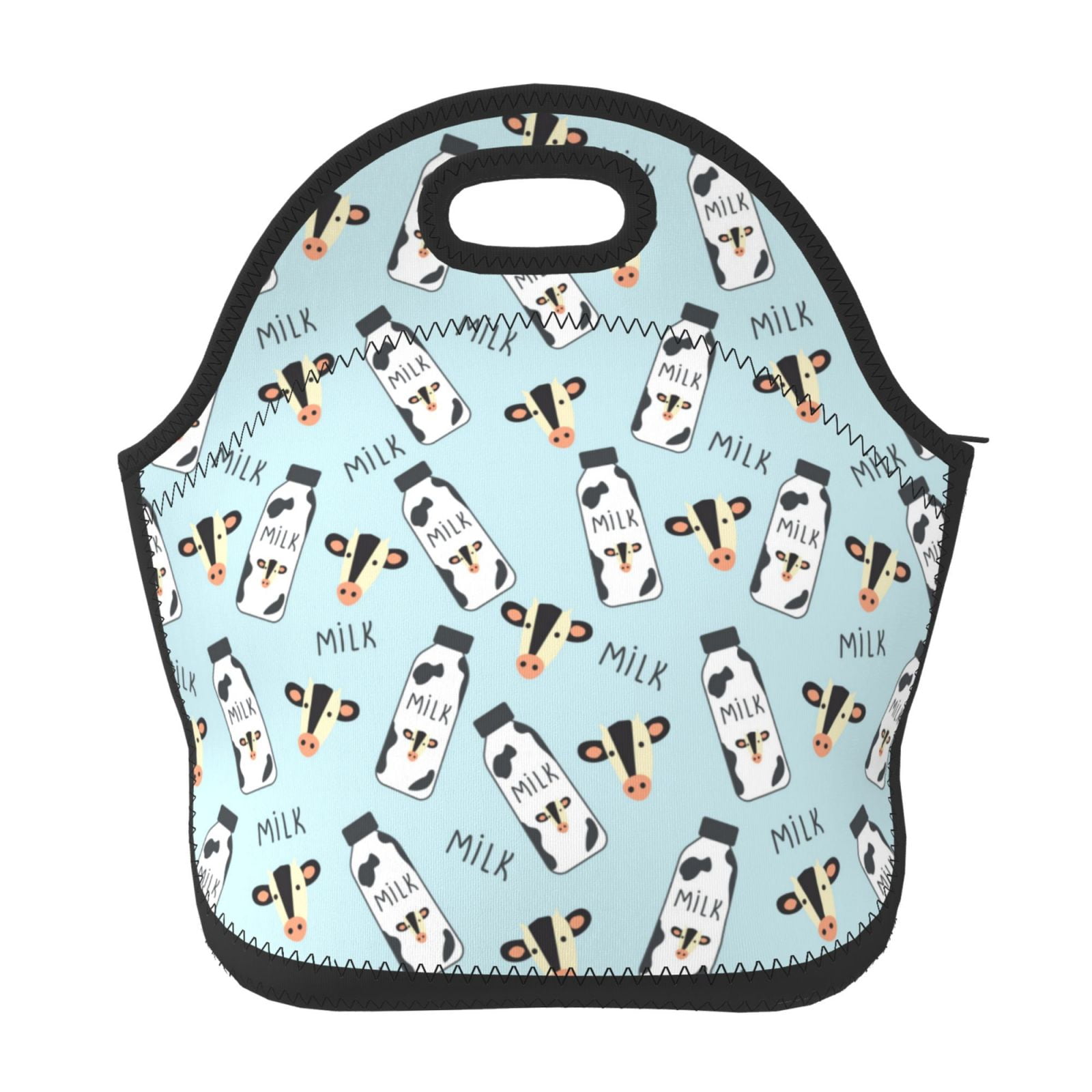 Salouo Milk Bottles And Cow Head for Lunch Tote,Lunch Bag Insulated