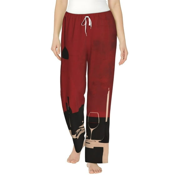 Salouo Minimalist Romantic Dinner Print Women's Pajama Pants Casual Loose Sweatpants PJs Flowy Pants Drawstring Palazzo for Women Wide Leg Pants Lounge Pajama -Medium