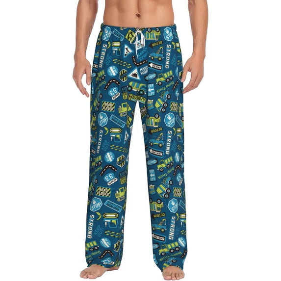 Salouo Modern Excavator Print Pajama Pants for Men, Lounge Pants Elastic Waistband Casual Men's sleepwear Loungewear Sleep Pajama Pant -Medium