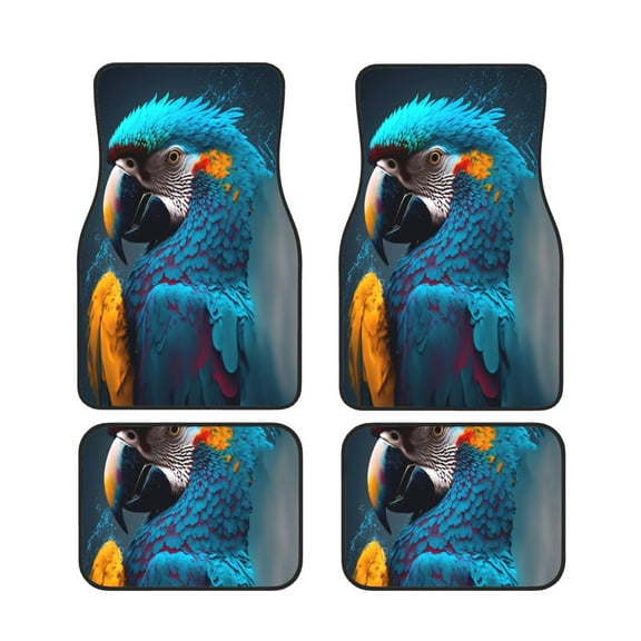 Salouo Modern Style Blue Parrot for Car Floor Mat Set of 4Car Carpet Mats - Car Mats with Anti-Slip Backing & Driver Heel Pad Universal Fit for Cars, Trucks, SUVs, and Vans