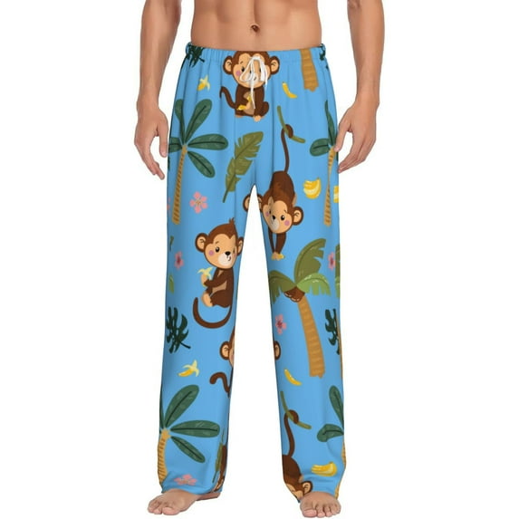 Salouo Monkeys Swinging from Palms Print Pajama Pants for Men, Lounge Pants Elastic Waistband Casual Men's sleepwear Loungewear Sleep Pajama Pant -XX-Large
