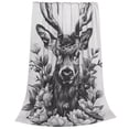 thumbnail image 1 of Salouo Monochrome Deer Floral Print Bed Blankets,Flannel Blanket Comfortable Air Conditioning Blanket Lightweight Blanket for Sofa Bed Travel & Couch -50"x40", 1 of 1