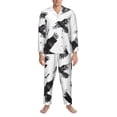 thumbnail image 1 of Salouo Monochrome Flying Ravens Print Button-Front Long Sleeve Pajama Set for Men, Soft 2Pjs Men's Long Sleeve Sleepwear -Small, 1 of 7