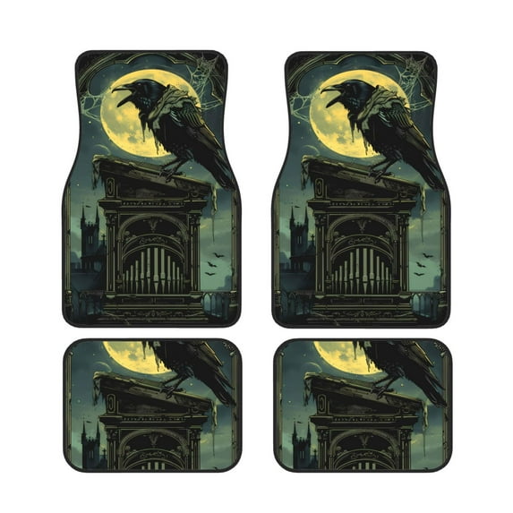 Salouo MoonNight Sky Crow for Car Floor Mat Set of 4–Car Carpet Mats - Car Mats with Anti-Slip Backing & Driver Heel Pad Universal Fit for Cars, Trucks, SUVs, and Vans