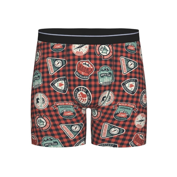 Salouo Mountain Adventure Badges Pattern Men's Boxer Briefs, Soft & Breathable Underwear Elastic Waistband Briefs for Men,1-Pack