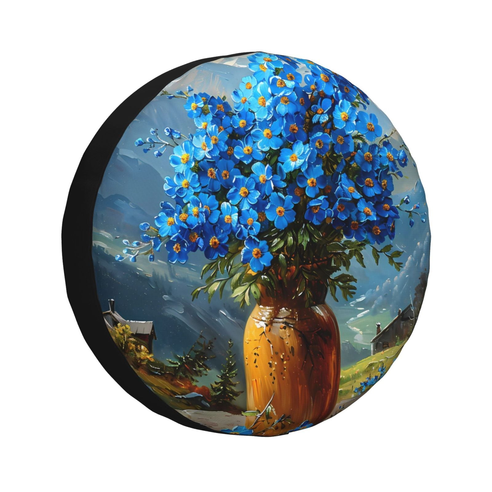 Salouo Mountain Blue Flowers Vase Print Spare Tire Cover 1417 inch